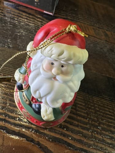 Porcelain Bell Ornament Santa Dangling Legs Original Box Christmas Holiday - Thumbnail 7