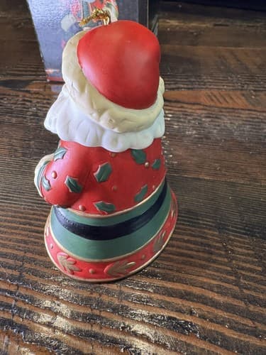 Porcelain Bell Ornament Santa Dangling Legs Original Box Christmas Holiday - Thumbnail 9