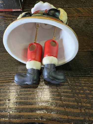 Porcelain Bell Ornament Santa Dangling Legs Original Box Christmas Holiday - Thumbnail 3