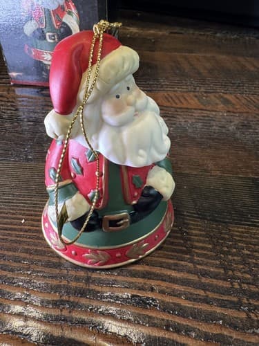 Porcelain Bell Ornament Santa Dangling Legs Original Box Christmas Holiday - Thumbnail 8