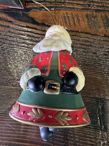 Porcelain Bell Ornament Santa Dangling Legs Original Box Christmas Holiday - Thumbnail 5