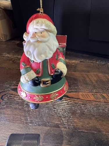 Porcelain Bell Ornament Santa Dangling Legs Original Box Christmas Holiday - Thumbnail 2