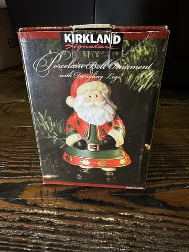 Porcelain Bell Ornament Santa Dangling Legs Original Box Christmas Holiday - Thumbnail 11
