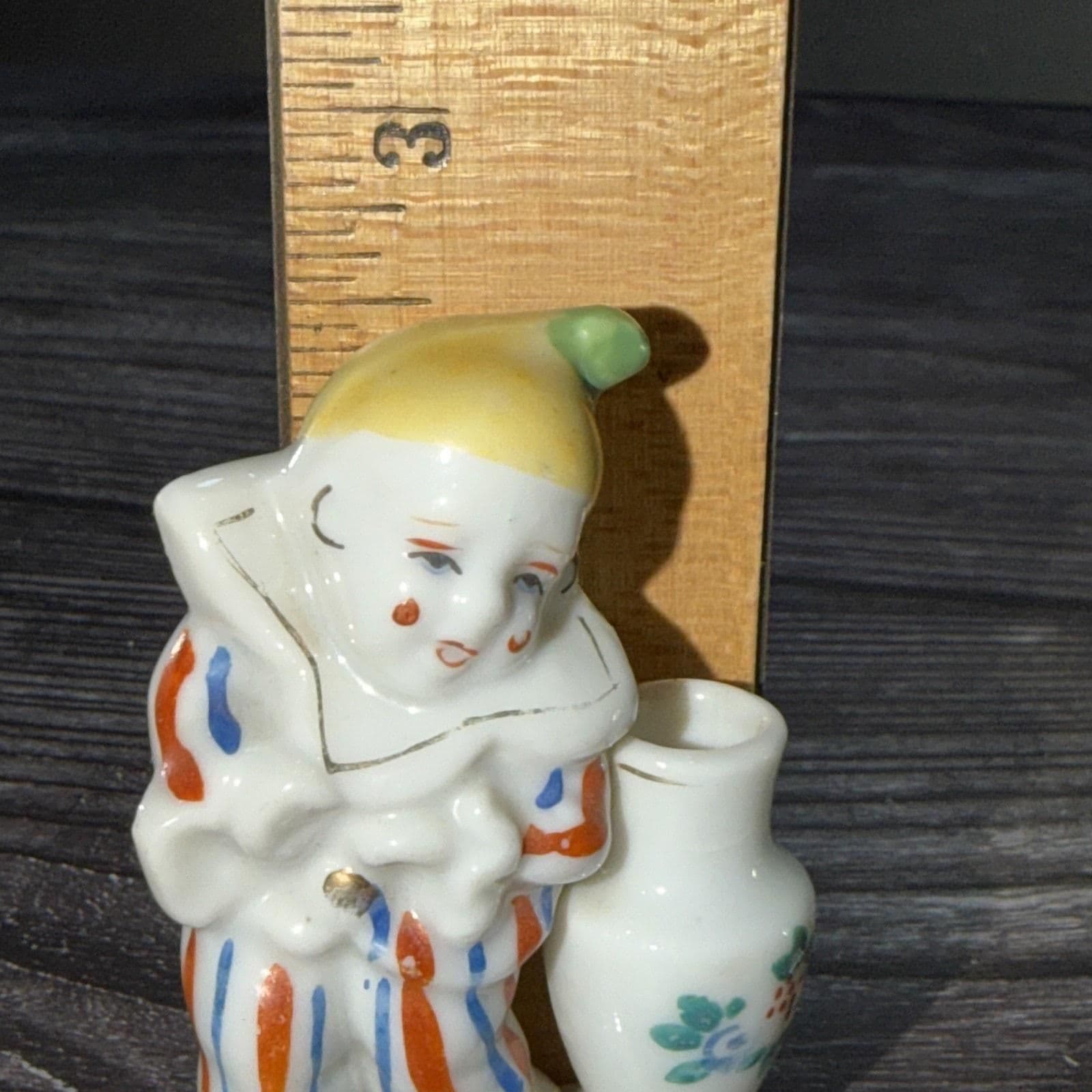 Vintage PORCELAIN Clown Flapper Girl Vase Toothpick Holder Occupied Japan Mini - Thumbnail 8