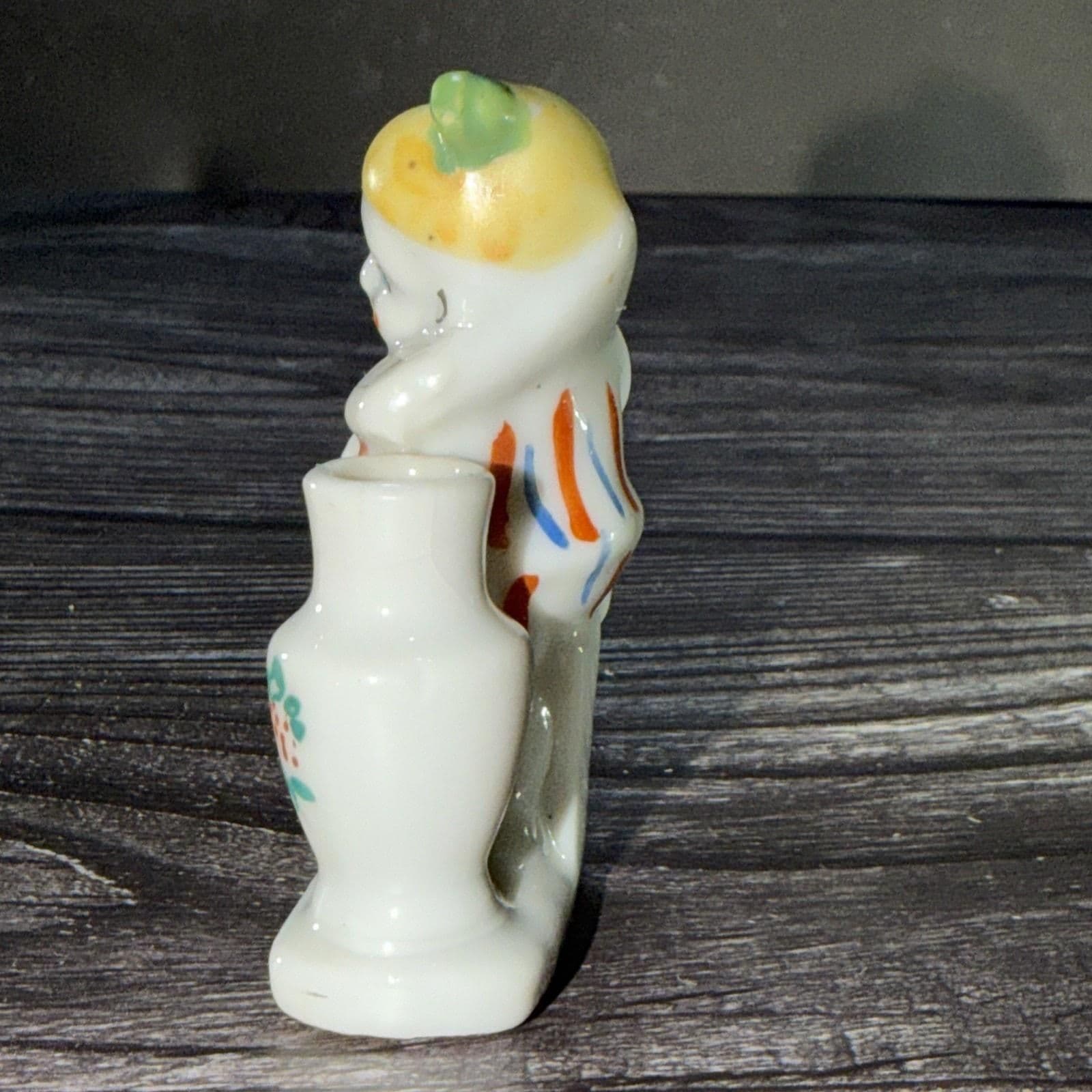 Vintage PORCELAIN Clown Flapper Girl Vase Toothpick Holder Occupied Japan Mini - Thumbnail 4