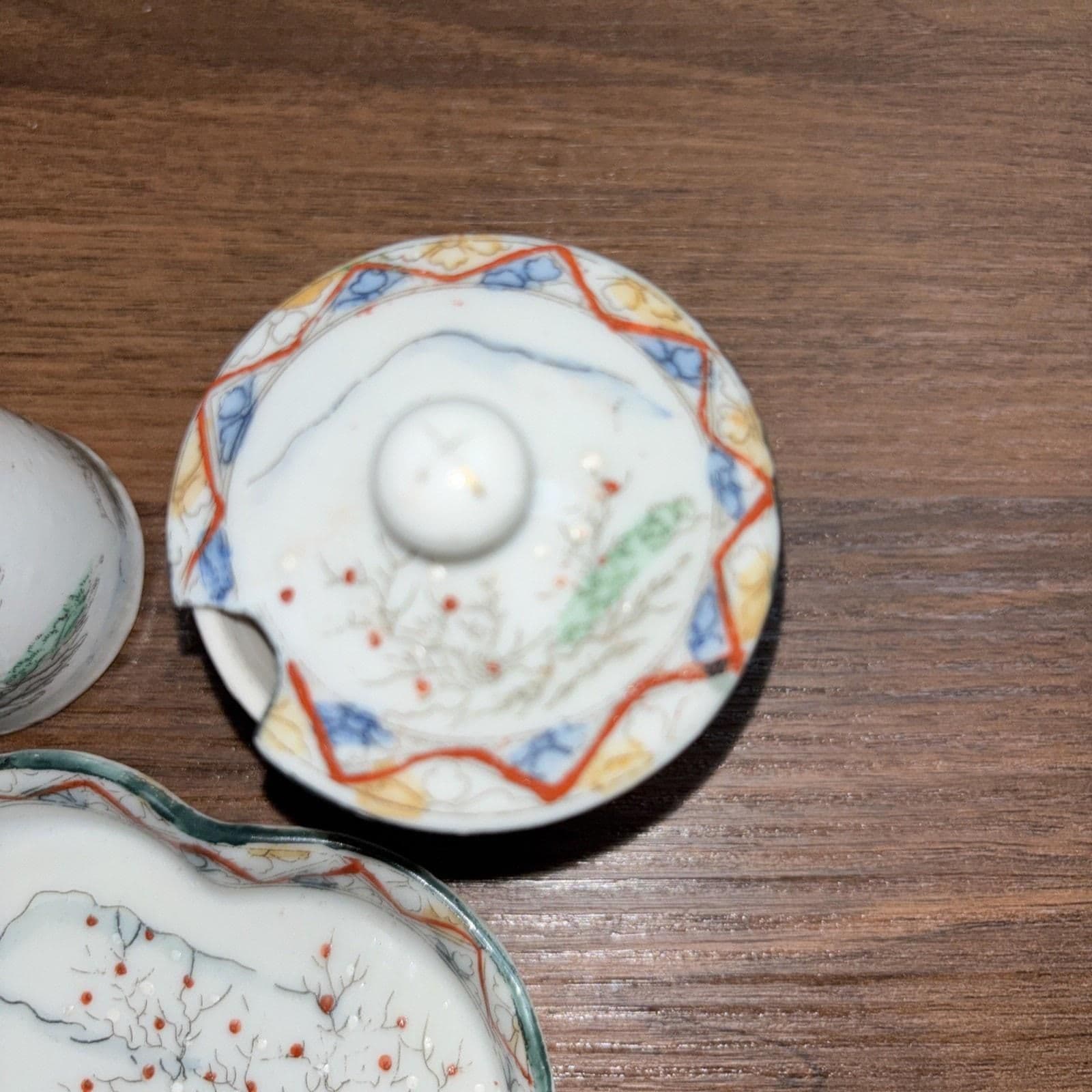 Antique Japanese Porcelain Salt Pepper Shaker Sugar Spoon Tray Set Miniature - Thumbnail 8