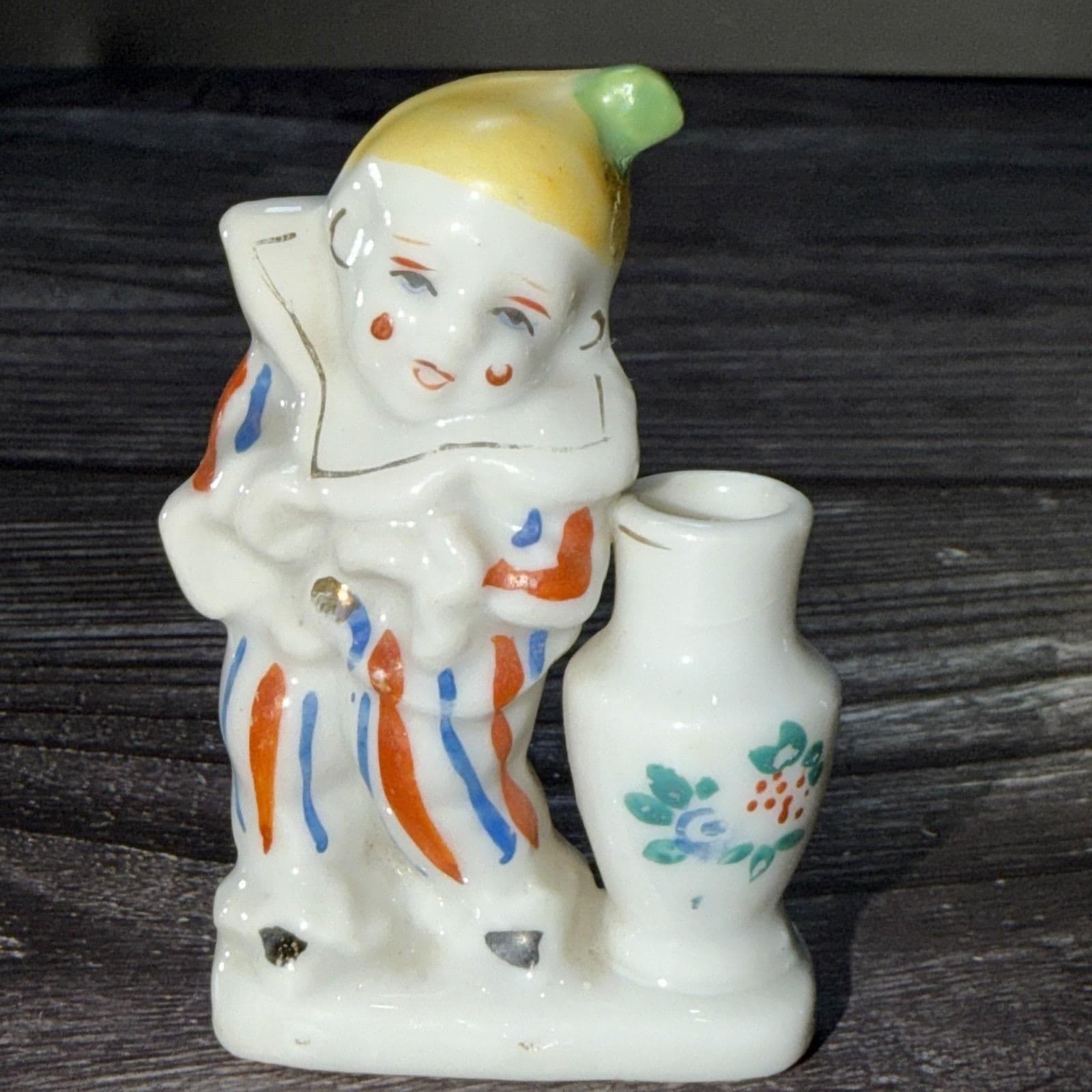 Vintage PORCELAIN Clown Flapper Girl Vase Toothpick Holder Occupied Japan Mini - Thumbnail 2
