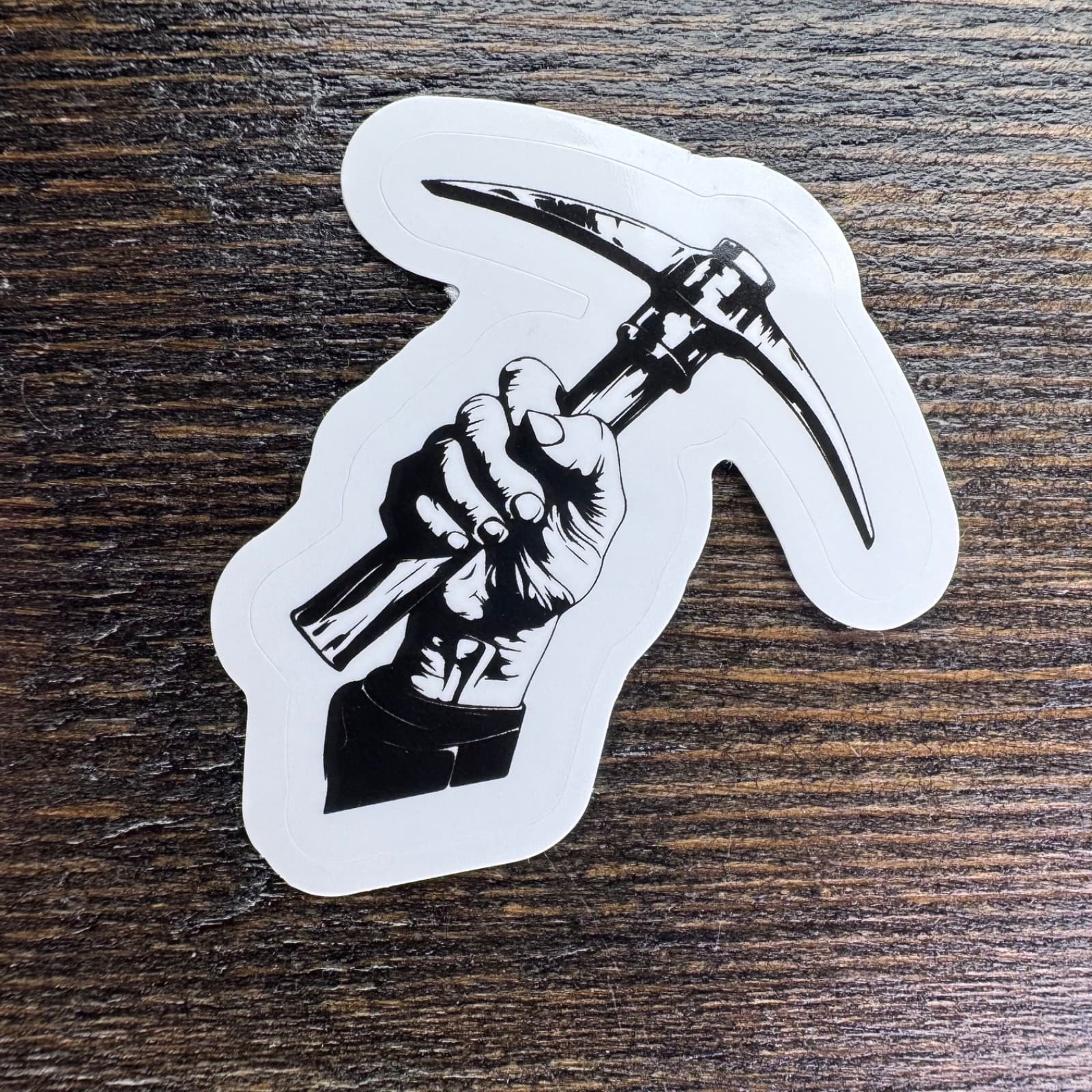Hand with Pick Axe Sticker - Water Bottle Phone Laptop Skateboard Lunch Box