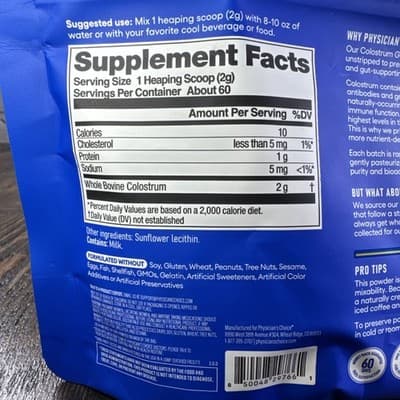 Physician Choice Colostrum Gold Dietary Supplement Unflavored 120 G - Thumbnail 5
