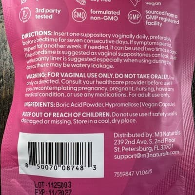 M3 Naturals - Boric Acid 30 Vaginal Suppositories for Women pH balance - Odor - Thumbnail 5