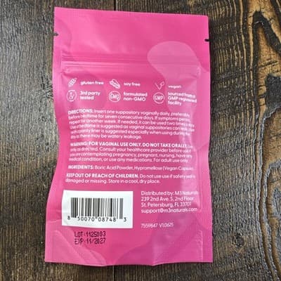 M3 Naturals - Boric Acid 30 Vaginal Suppositories for Women pH balance - Odor - Thumbnail 3