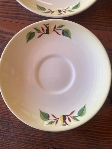 6 Teacup Saucers Taylor Smith Taylor Swiss Provincial 6” Yellow Antique 1952 - Thumbnail 2