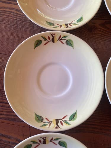 6 Teacup Saucers Taylor Smith Taylor Swiss Provincial 6” Yellow Antique 1952 - Thumbnail 4