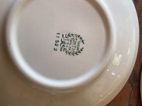 6 Teacup Saucers Taylor Smith Taylor Swiss Provincial 6” Yellow Antique 1952 - Thumbnail 17
