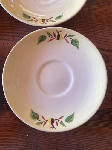 6 Teacup Saucers Taylor Smith Taylor Swiss Provincial 6” Yellow Antique 1952 - Thumbnail 3