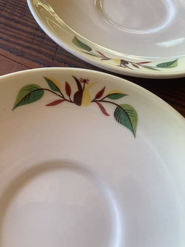 6 Teacup Saucers Taylor Smith Taylor Swiss Provincial 6” Yellow Antique 1952 - Thumbnail 8