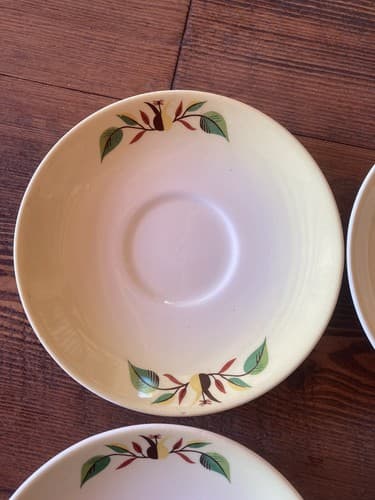 6 Teacup Saucers Taylor Smith Taylor Swiss Provincial 6” Yellow Antique 1952 - Thumbnail 6