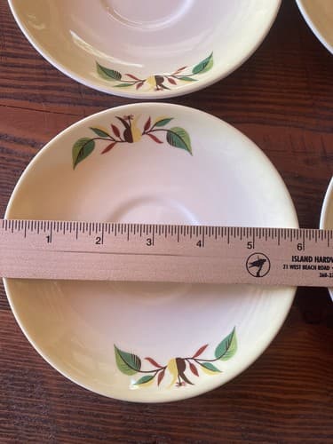 6 Teacup Saucers Taylor Smith Taylor Swiss Provincial 6” Yellow Antique 1952 - Thumbnail 9