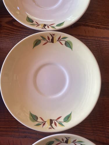 6 Teacup Saucers Taylor Smith Taylor Swiss Provincial 6” Yellow Antique 1952 - Thumbnail 5