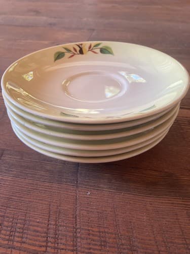 6 Teacup Saucers Taylor Smith Taylor Swiss Provincial 6” Yellow Antique 1952 - Thumbnail 18