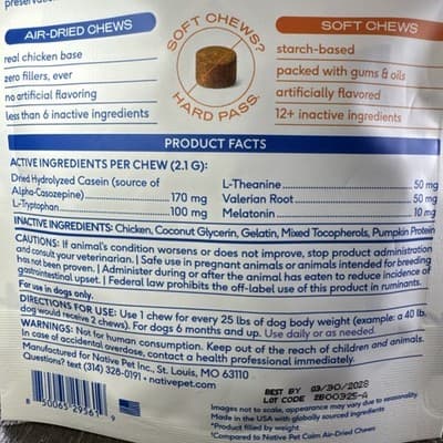 Native Pet - Calm - Real Chicken Air Dried Chews - Extra Relaxation & Stress - Thumbnail 6