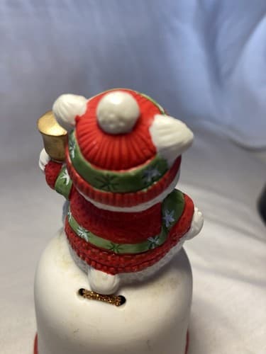 Christmas Holiday Teddy Bear Ceramic Bell White Holly Winter House of Lloyd - Thumbnail 5