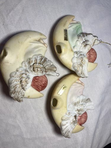 VTG Angel on the Moon Christmas Tree Holiday Ornament Ceramic Porcelain Set Of 3 - Thumbnail 2
