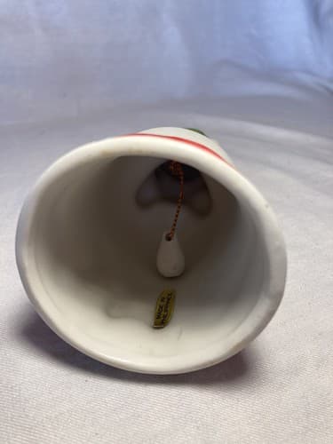 Christmas Holiday Teddy Bear Ceramic Bell White Holly Winter House of Lloyd - Thumbnail 3