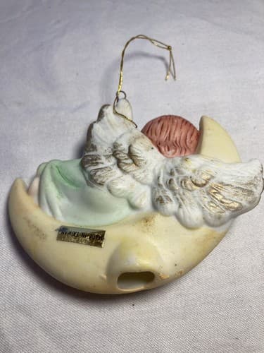 VTG Angel on the Moon Christmas Tree Holiday Ornament Ceramic Porcelain Set Of 3 - Thumbnail 4
