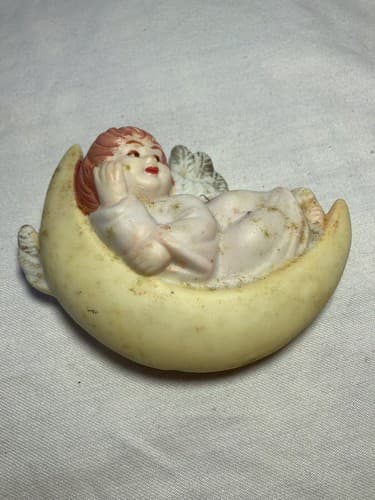 VTG Angel on the Moon Christmas Tree Holiday Ornament Ceramic Porcelain Set Of 3 - Thumbnail 5