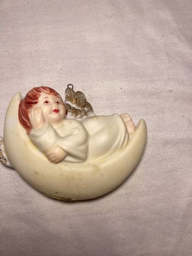 VTG Angel on the Moon Christmas Tree Holiday Ornament Ceramic Porcelain Set Of 3 - Thumbnail 7