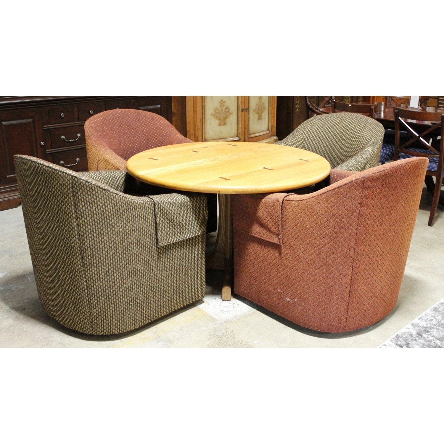 Oak Dinette Set w/4 Upholstered Barrel Chairs - Thumbnail 2