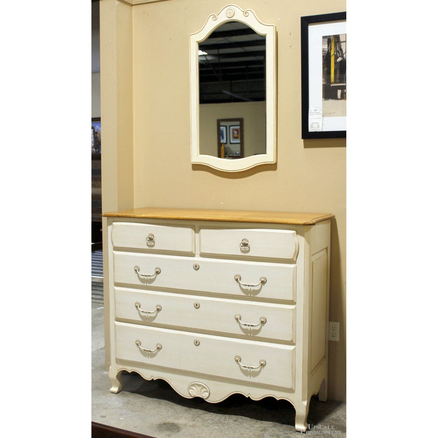 Ethan Allen French Country Chest of Drawers w/Mirror - Two-Tone - Thumbnail 4