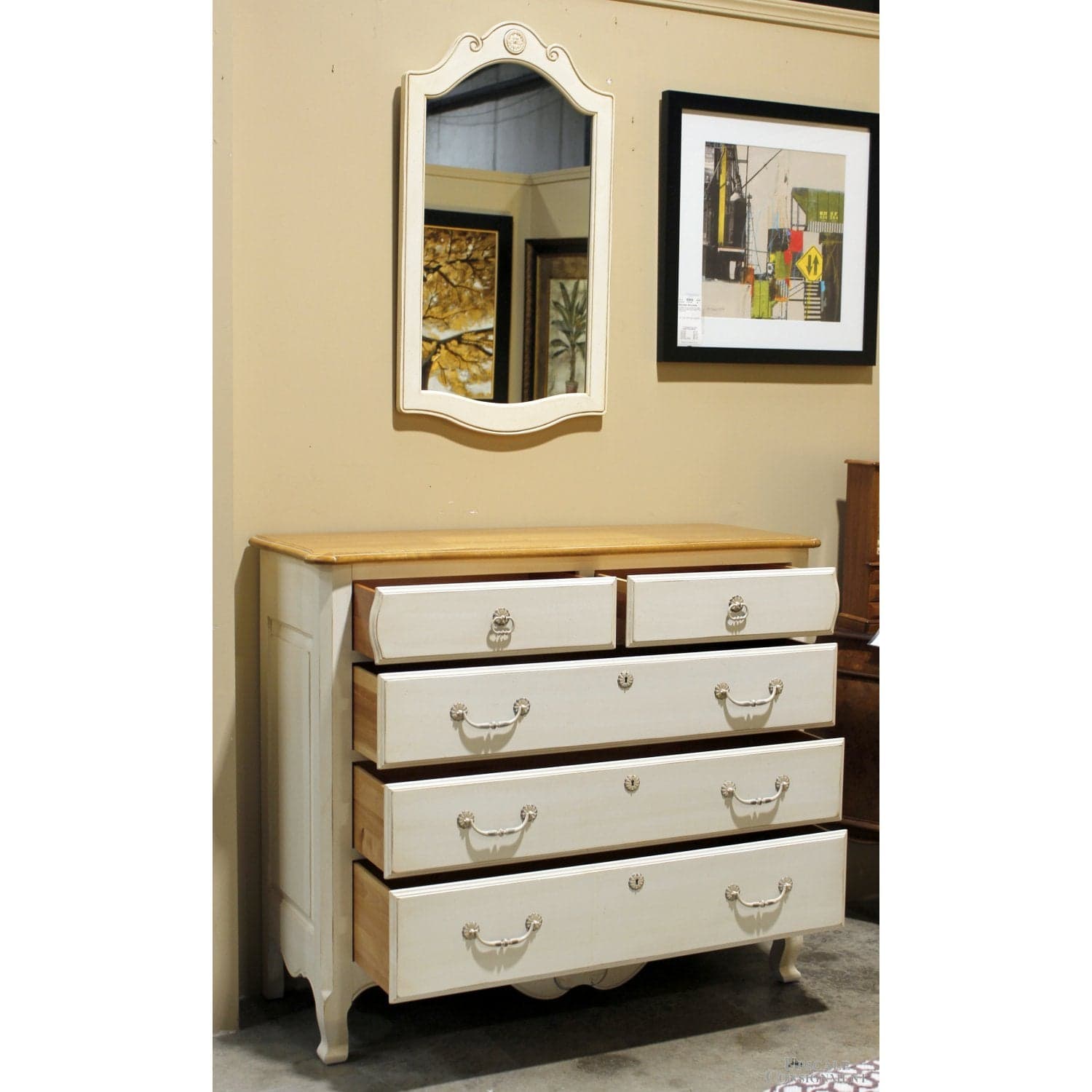 Ethan Allen French Country Chest of Drawers w/Mirror - Two-Tone - Thumbnail 2