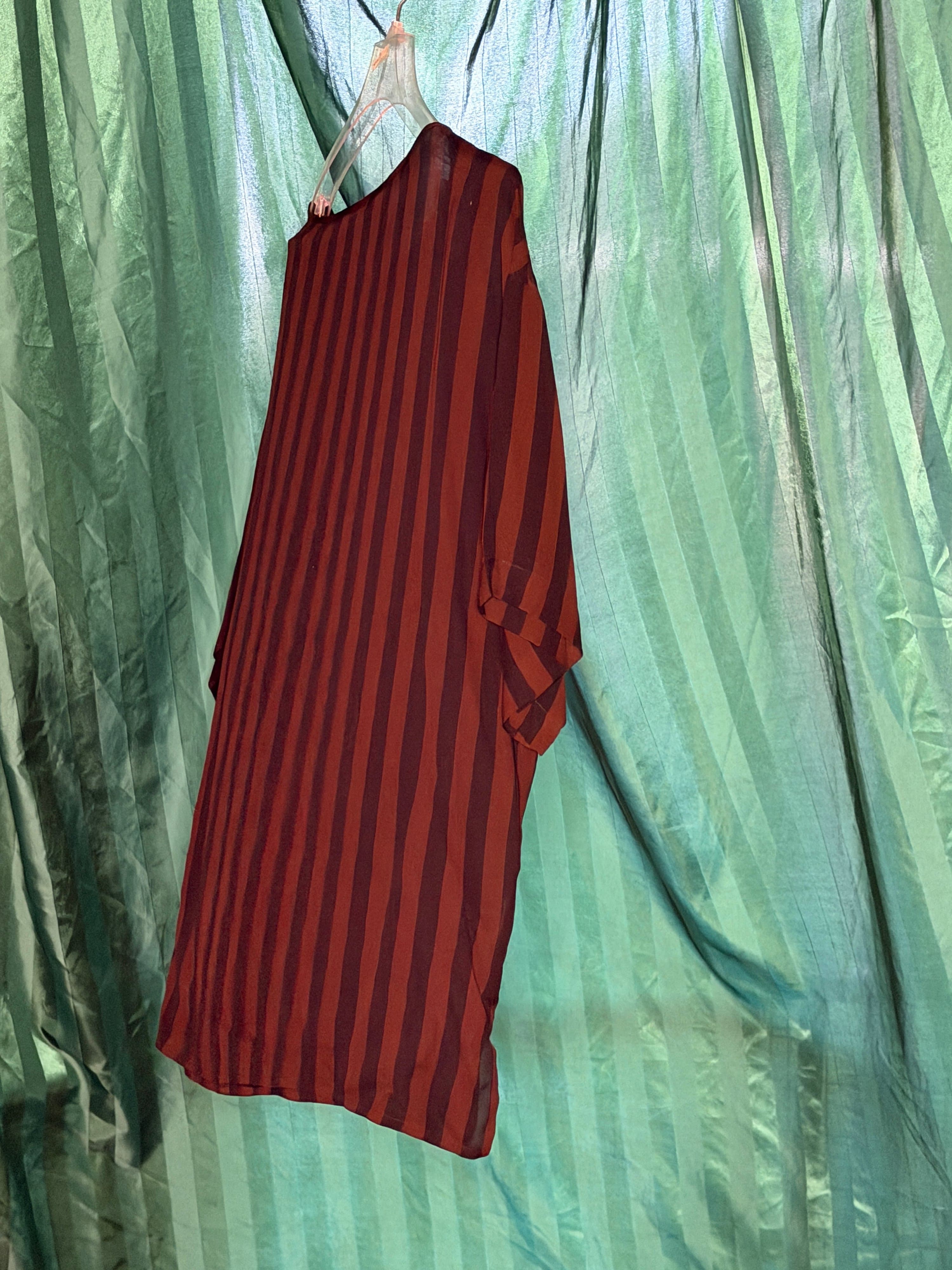 VINTAGE Anne Klein Brown Striped Silk Blouse - Thumbnail 5