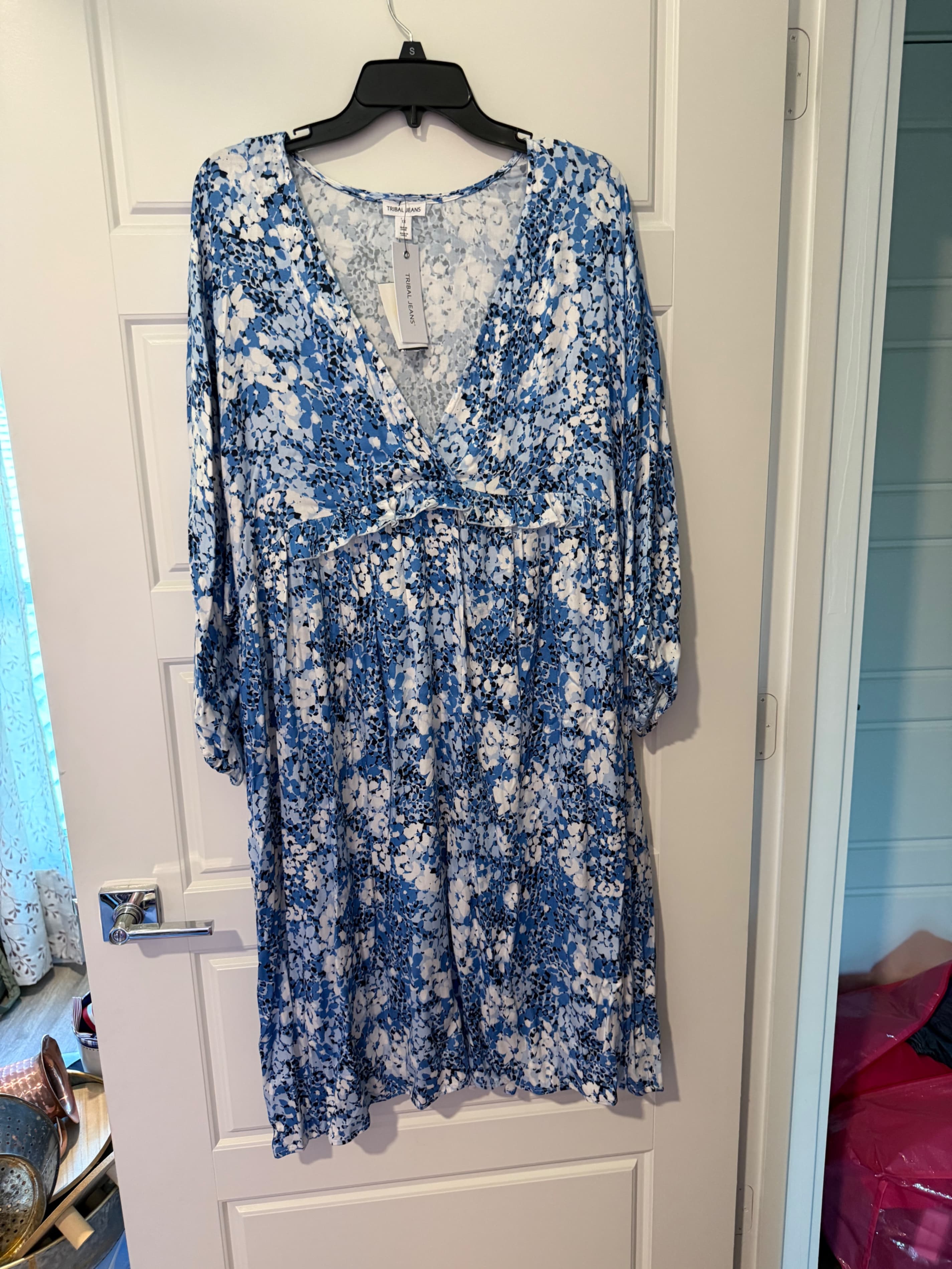 Tribal Jeans Floral Dress 1X Blue White