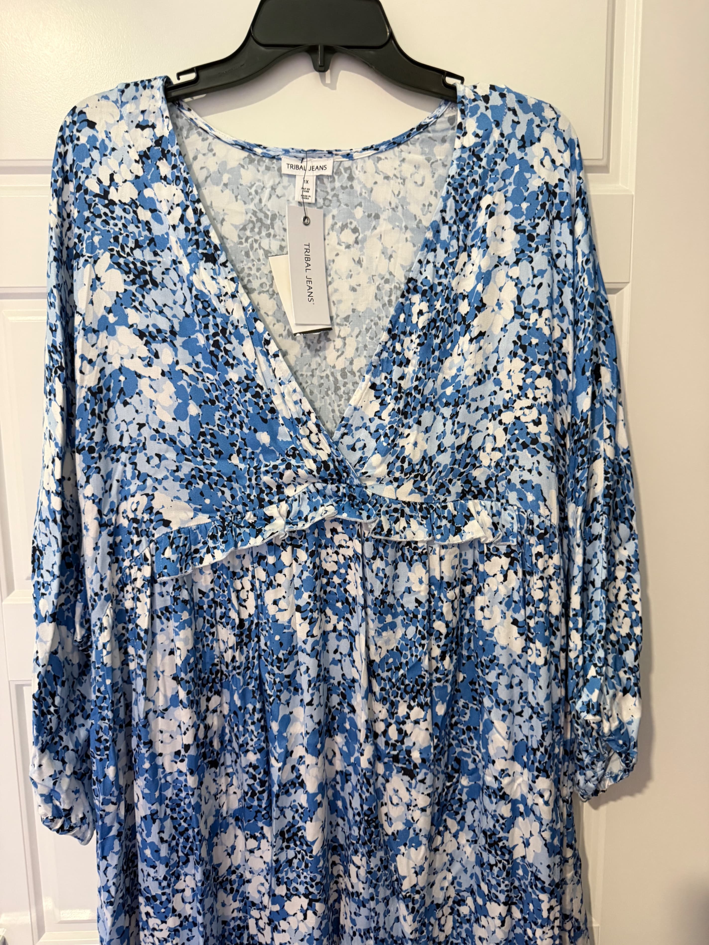 Tribal Jeans Floral Dress 1X Blue White - Thumbnail 4