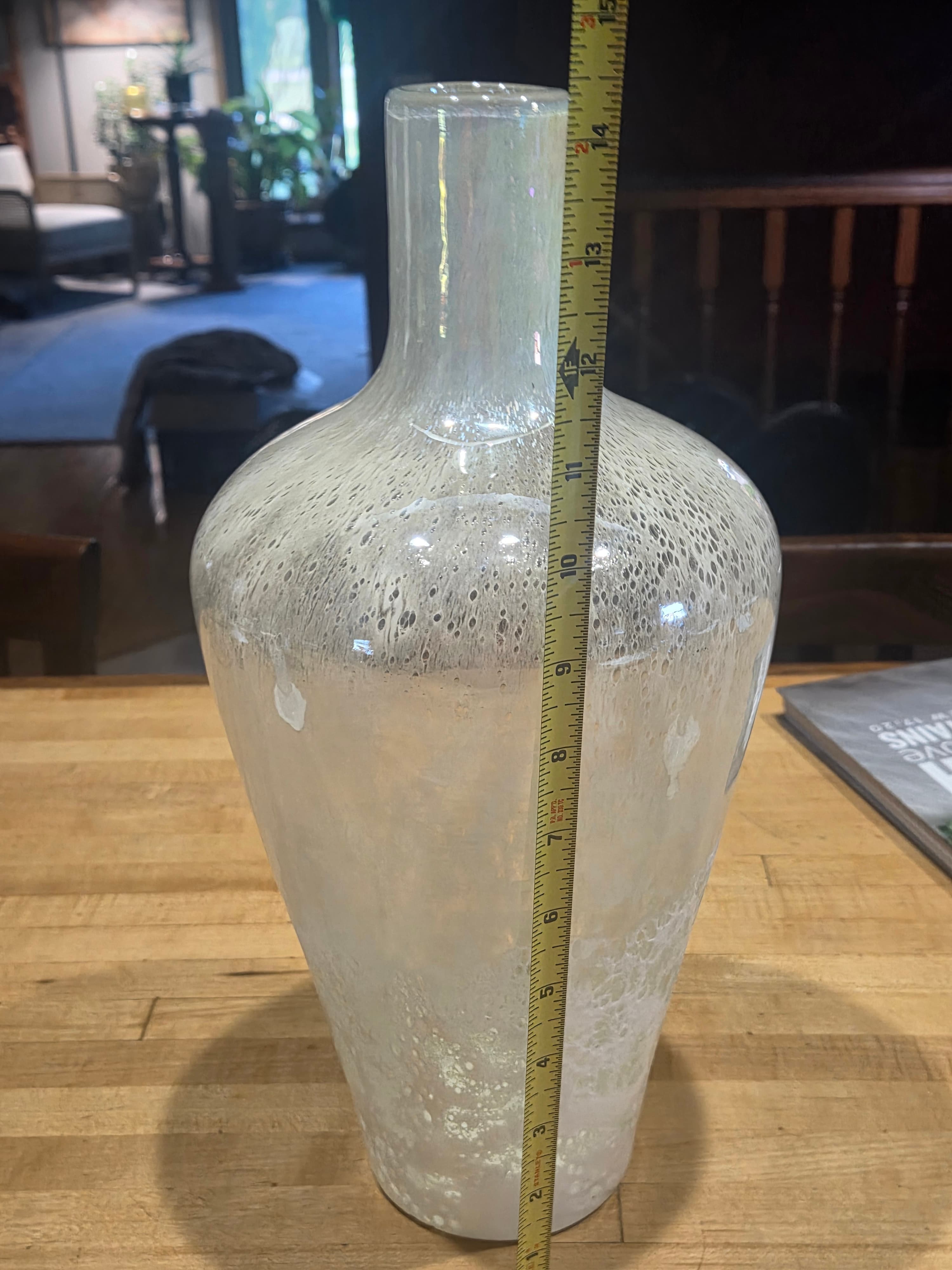 Vintage Hand Blown White Iridescent Opalescent Art Glass Vase - Thumbnail 4