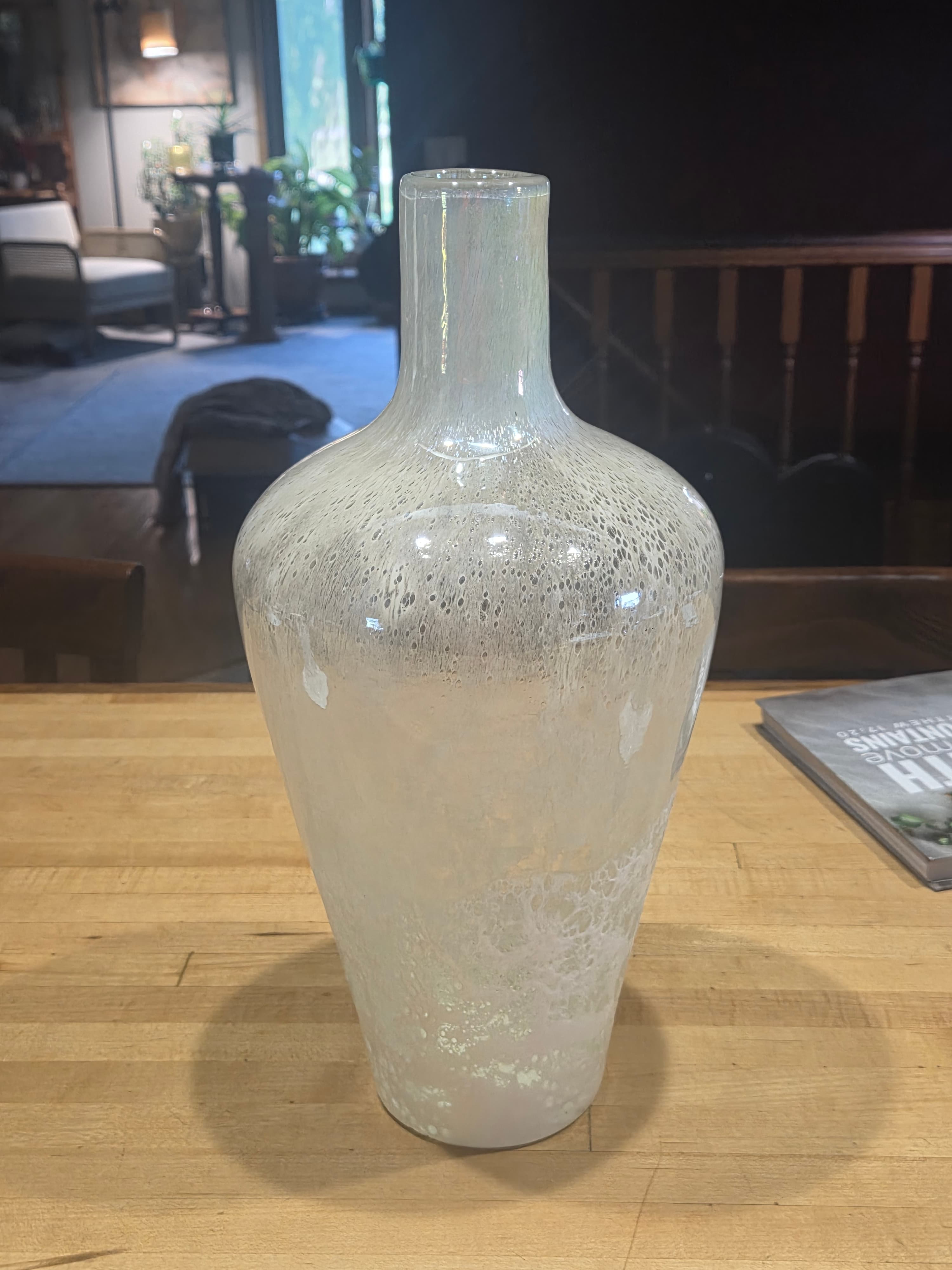 Vintage Hand Blown White Iridescent Opalescent Art Glass Vase