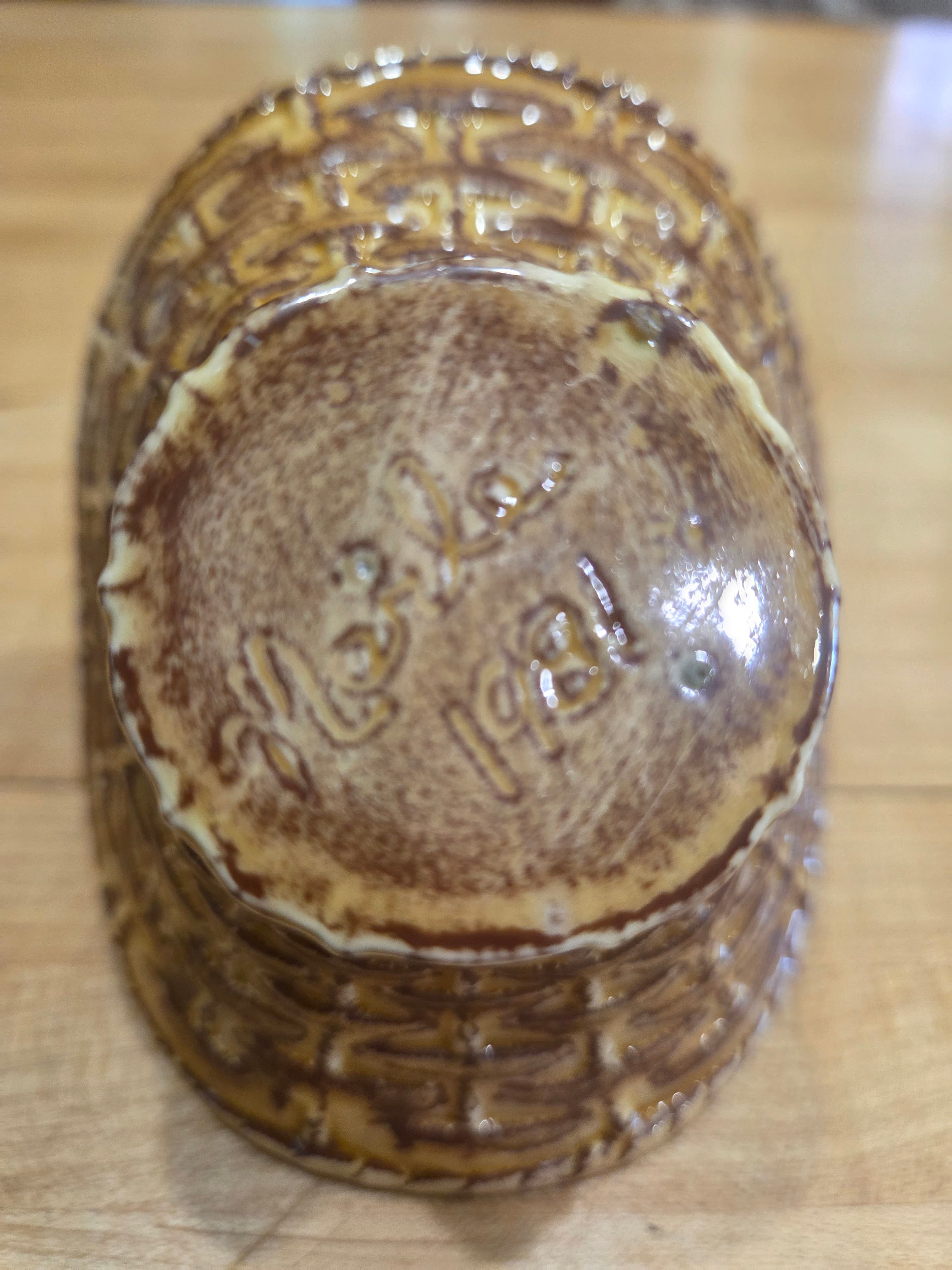 Vintage 1981 Mecca Signed Basketweave Ceramic Miniature Basket - Thumbnail 3
