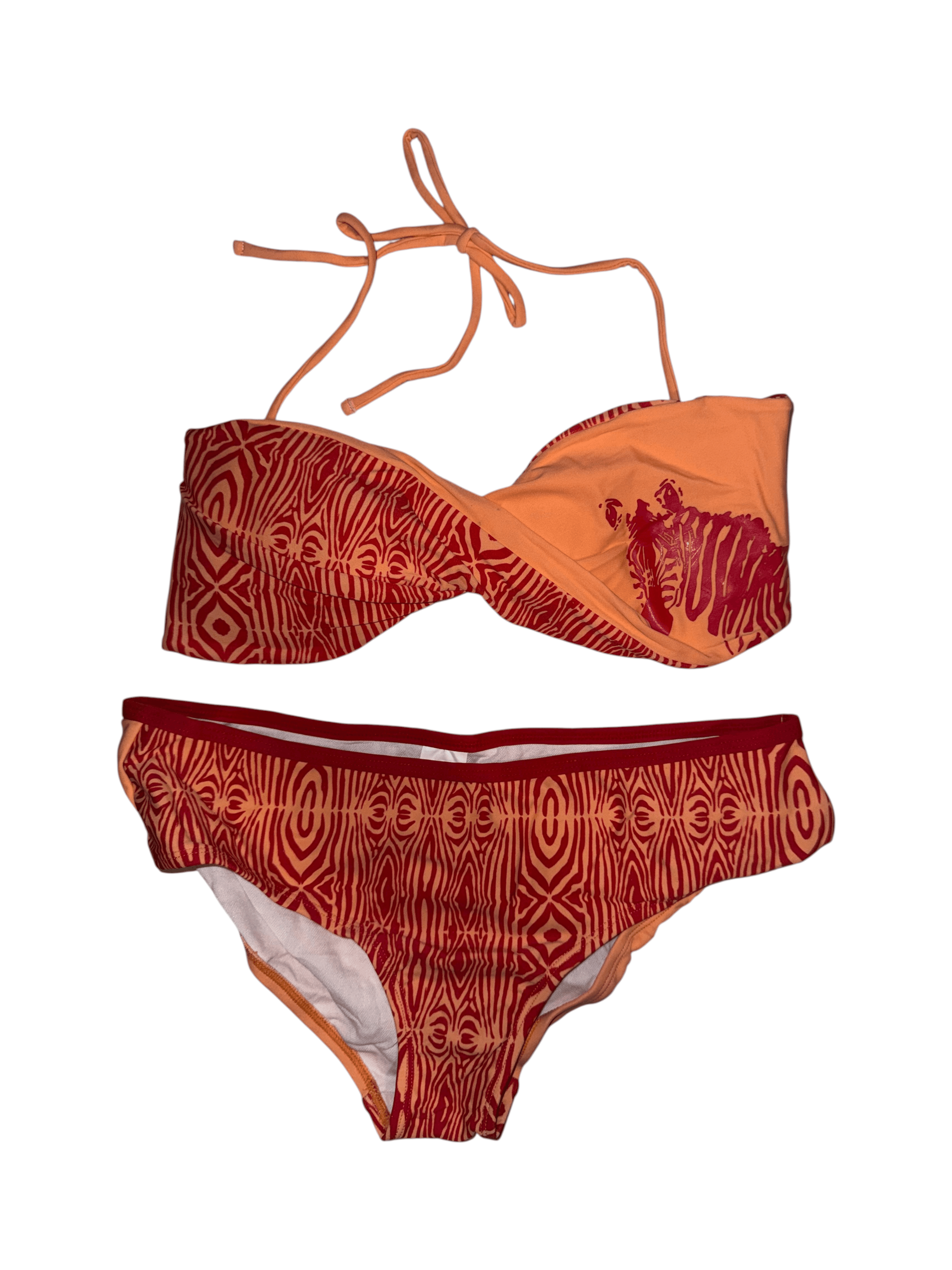 Orange Zebra Print Bikini 3 piece Set Size M - Thumbnail 7