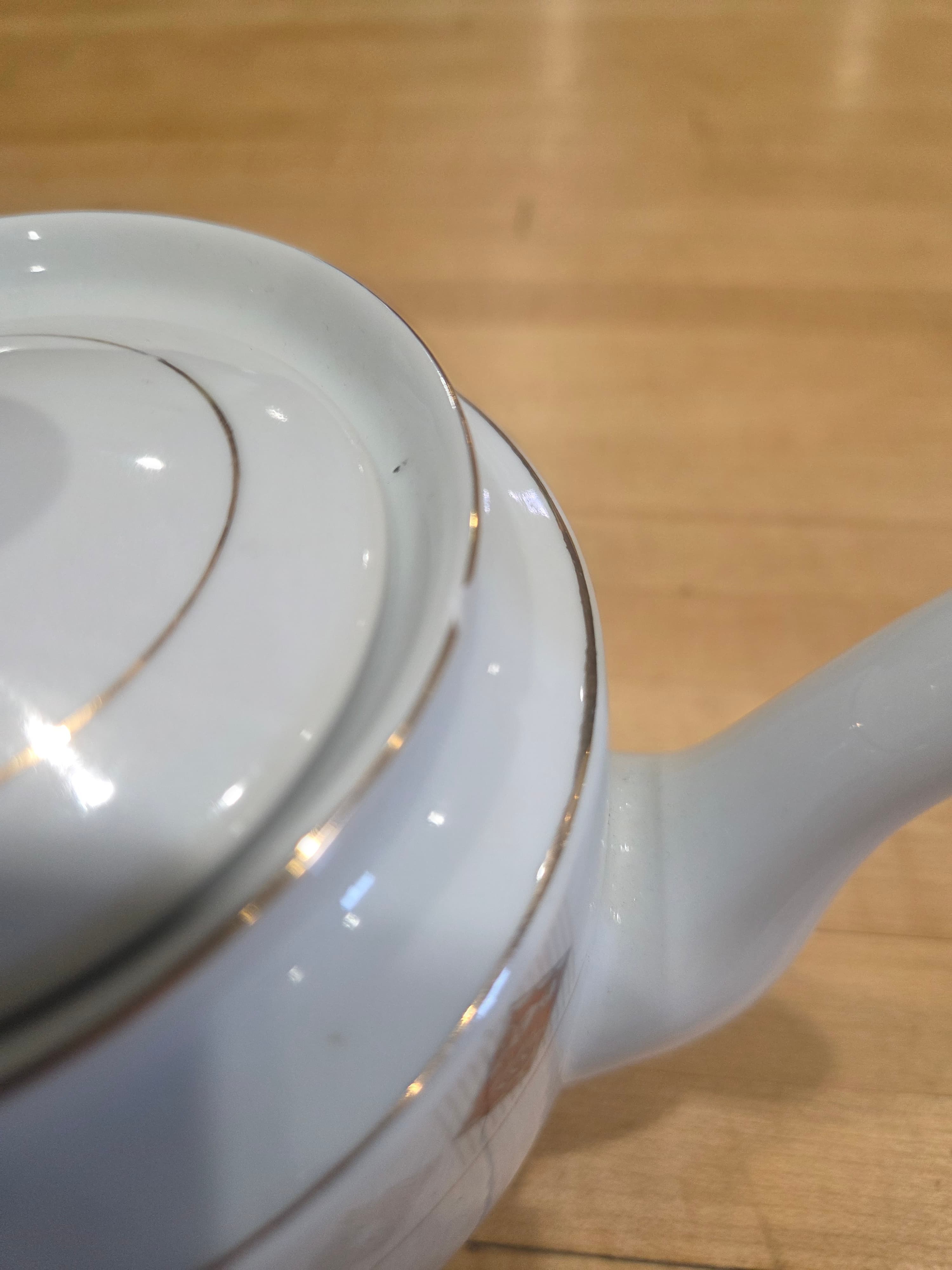 Vintage Guoguang Fine China Geometric Gold Rimmed Teapot with Lid - Thumbnail 8