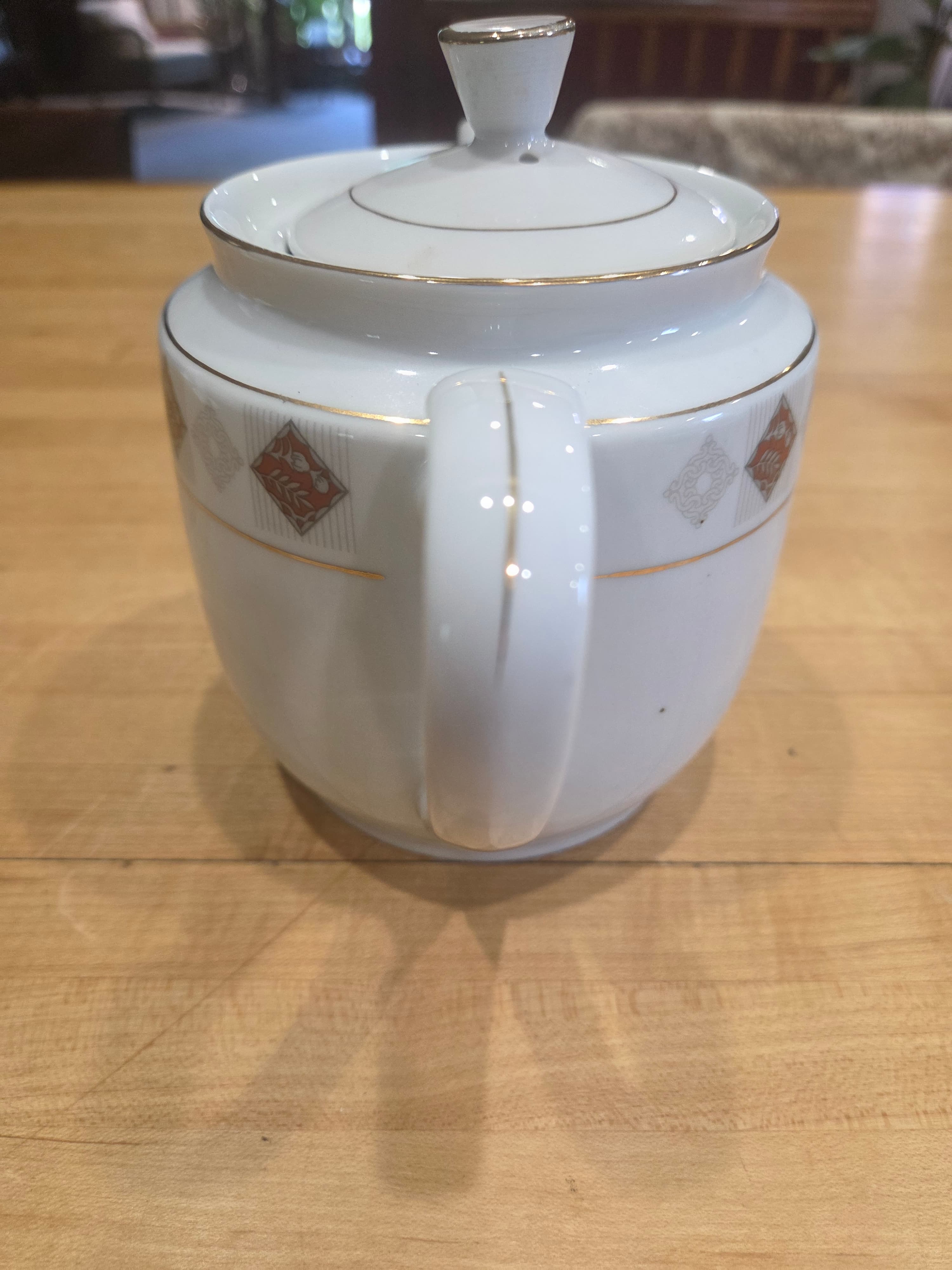 Vintage Guoguang Fine China Geometric Gold Rimmed Teapot with Lid - Thumbnail 3