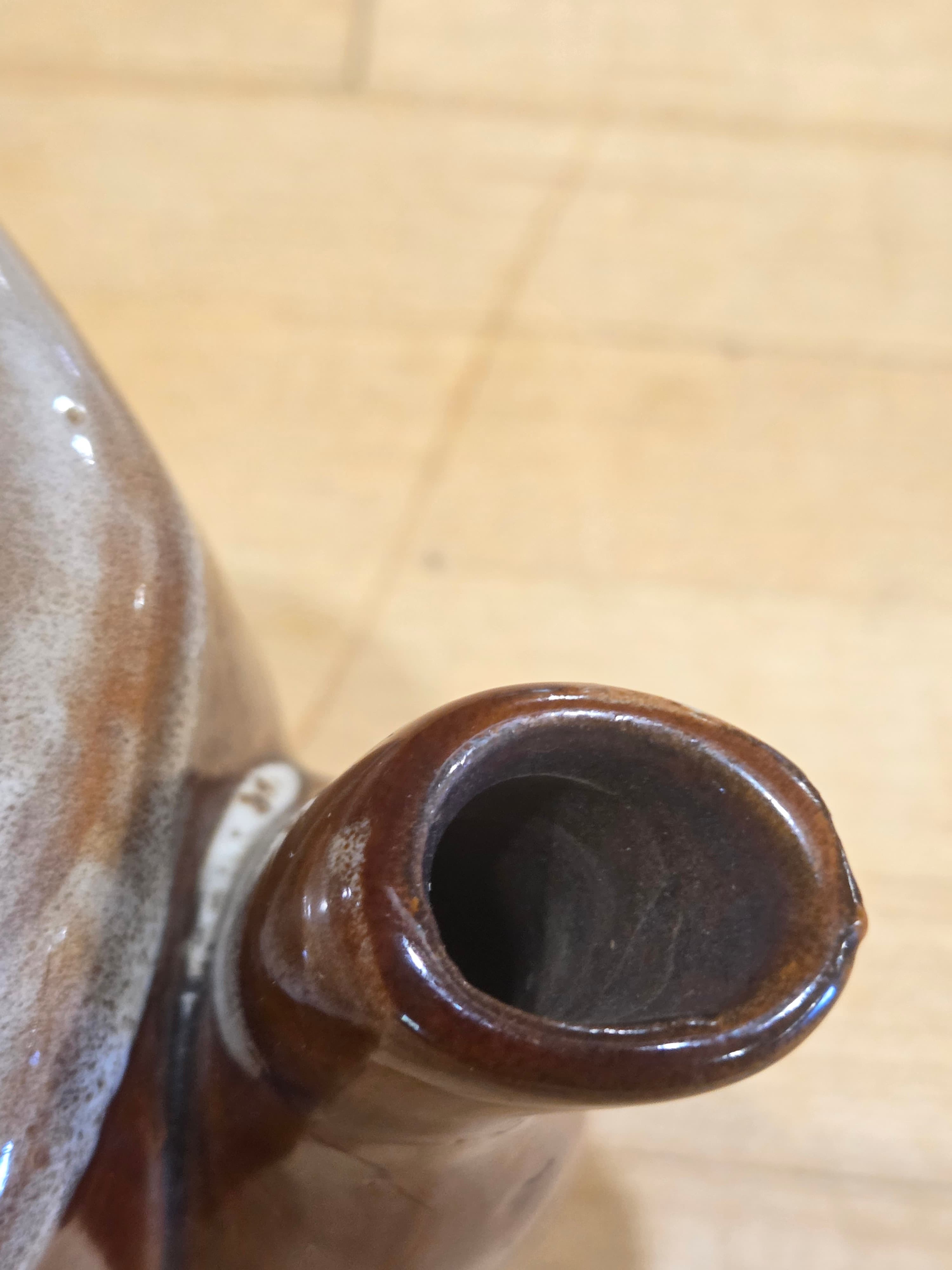 Vintage Brown Hull Drip Glaze Ceramic Personal Teapot with Lid - Thumbnail 3