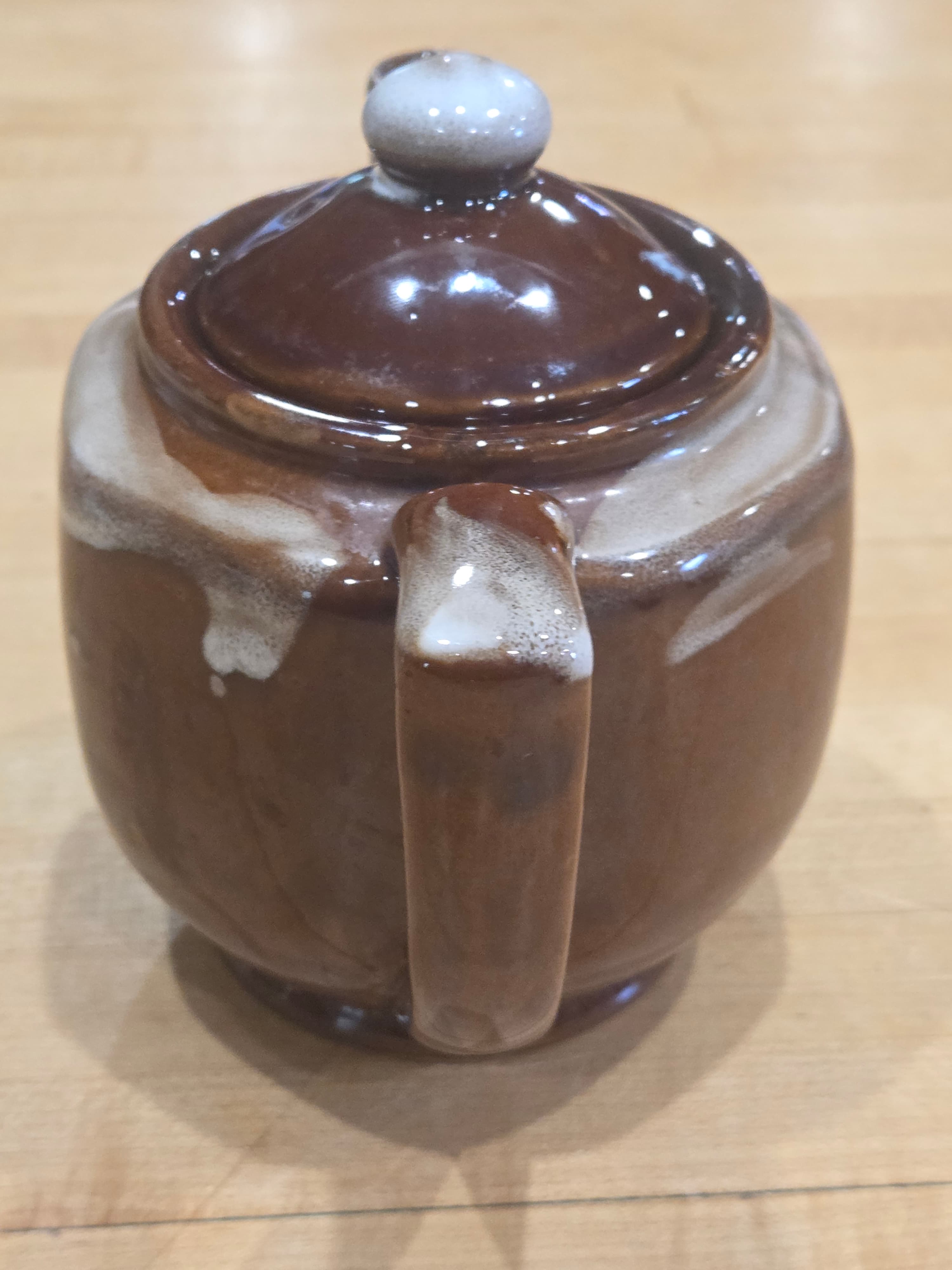 Vintage Brown Hull Drip Glaze Ceramic Personal Teapot with Lid - Thumbnail 2