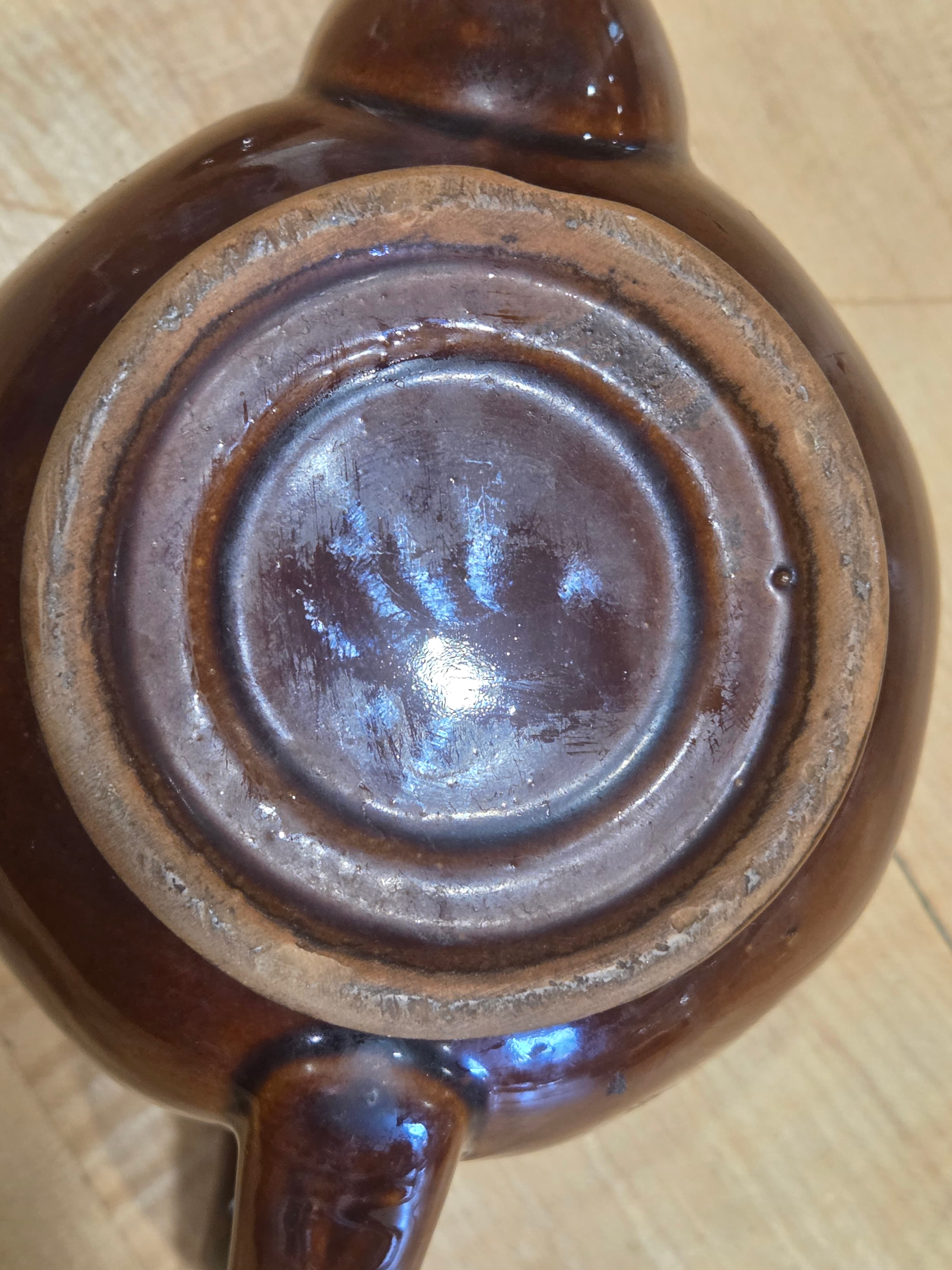 Vintage Brown Hull Drip Glaze Ceramic Personal Teapot with Lid - Thumbnail 6