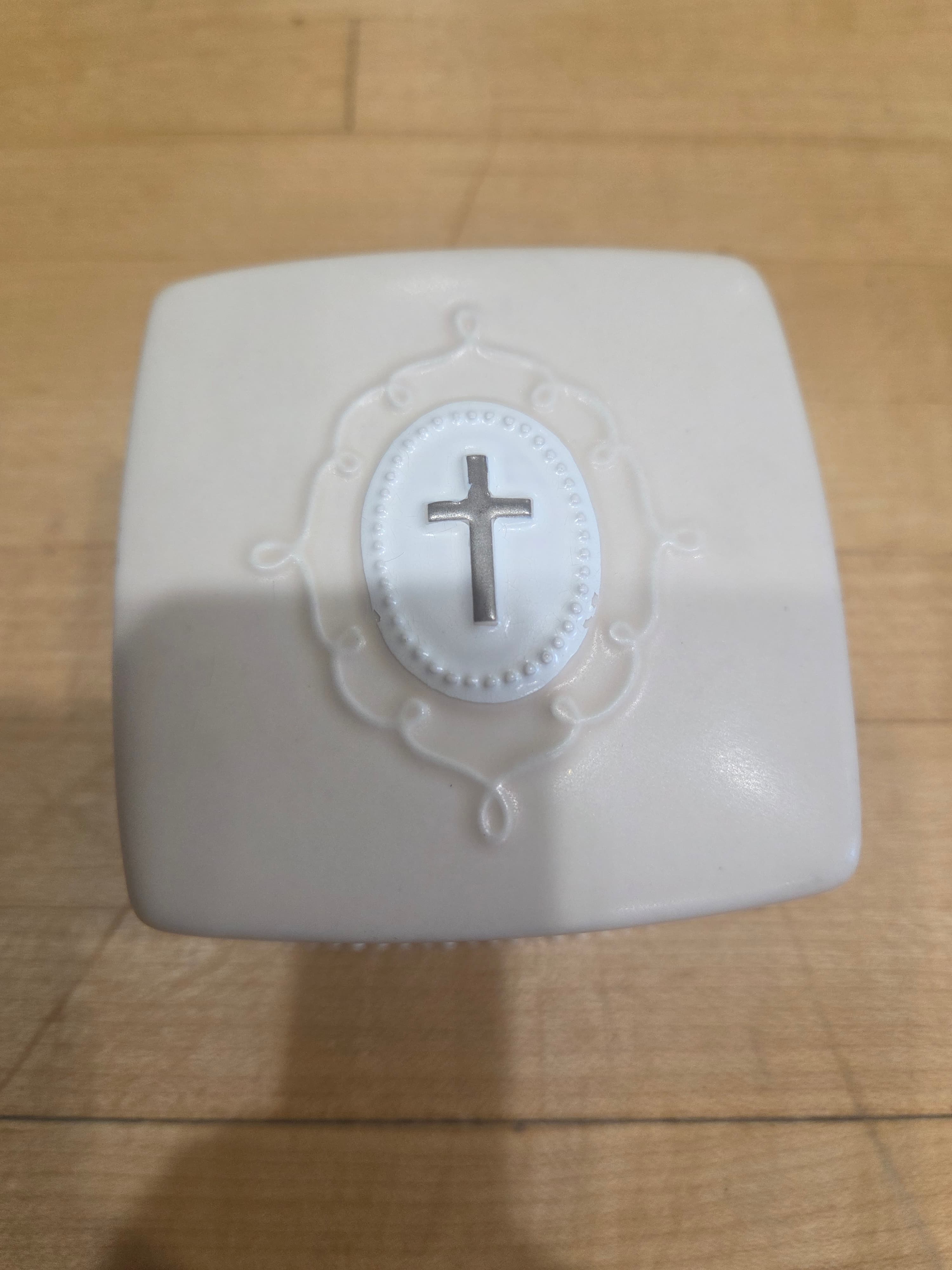 Vintage Hallmark Porcelain Rosary Box Christian Cross Trinket Dish - Thumbnail 2