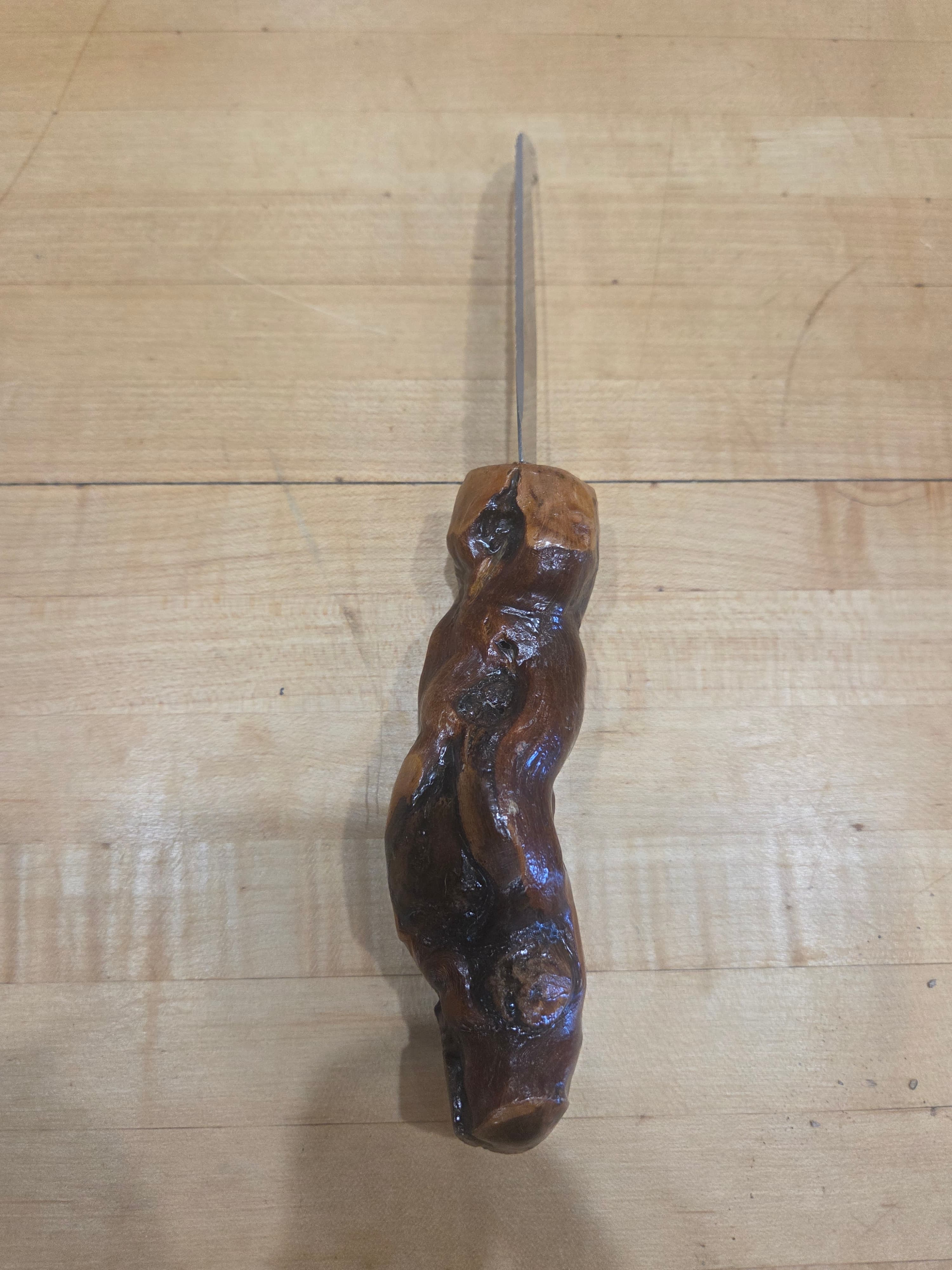 Vintage Pradel Inox French Cheese Bar Knife Hand Carved Burl Wood Handle - Thumbnail 4