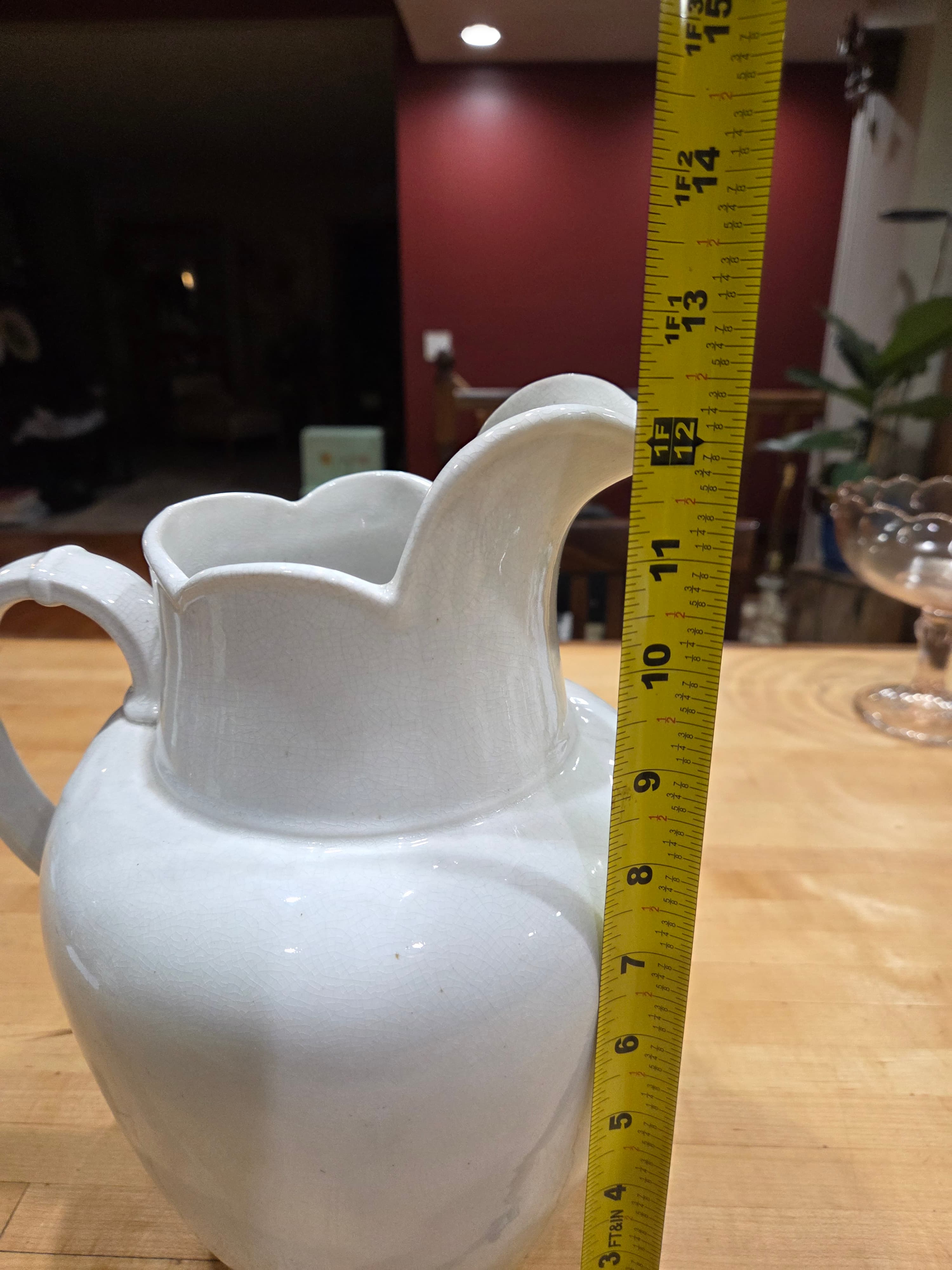 Vintage Red Cliff White Ironstone Pitcher Scalloped Rim - Thumbnail 5