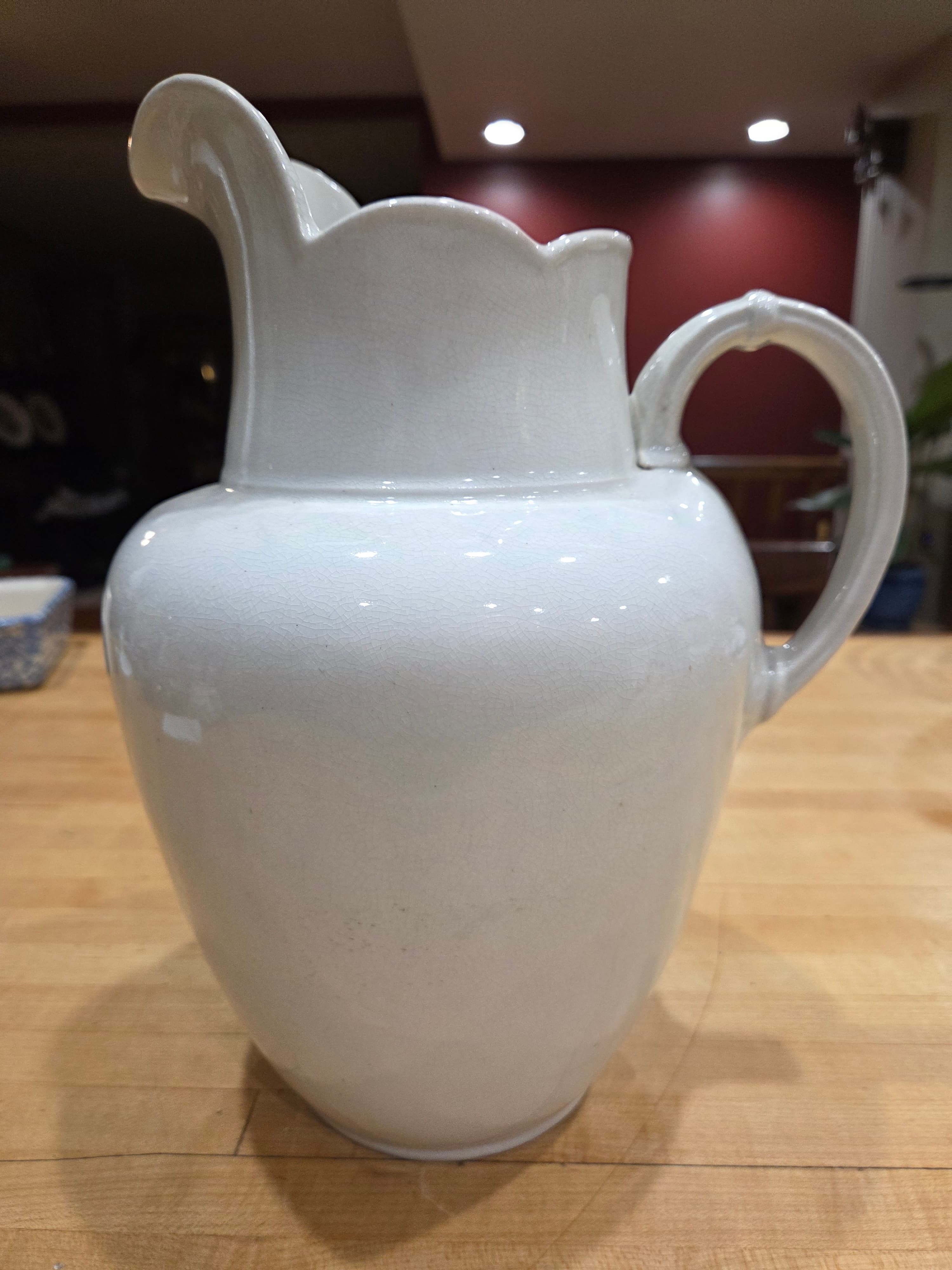 Vintage Red Cliff White Ironstone Pitcher Scalloped Rim - Thumbnail 8